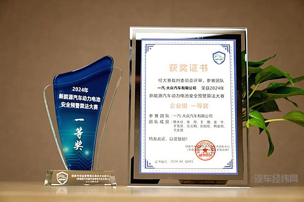 一汽-大众荣获首届全国新能源汽车动力电池安全预警算法大赛冠军