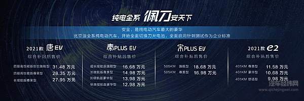 比亚迪4款重磅新车上市 全部搭载刀片电池