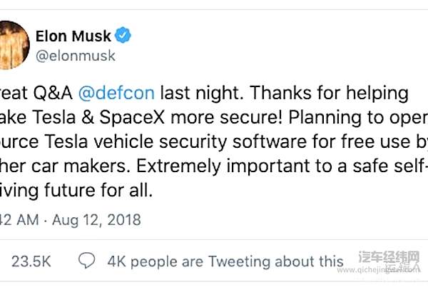 马斯克称将开放自动驾驶技术授权 将出售动力电池