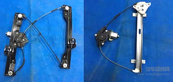 玻璃升降器，左图为双滑轨，右图为单滑轨