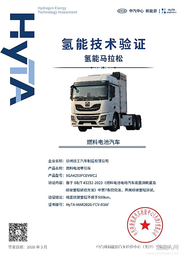 行業(yè)唯一通過！徐工重卡通過“氫能馬拉松”權(quán)威驗證