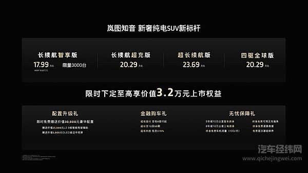 20万内纯电SUV格局大变 岚图知音17.99万元起售