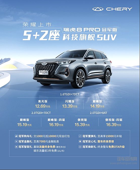 “5+2座科技旗舰SUV”瑞虎8 PRO冠军版正式全球上市 售12.69万元-16.39万元