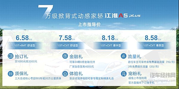 7万元级掀背式动感家轿 江淮A5 PLUS正式上市
