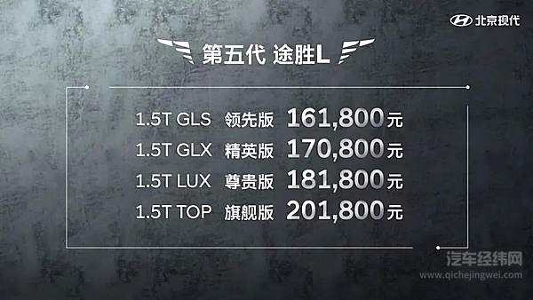 北京现代第五代 途胜L上市 售价16.18万-20.18万元！
