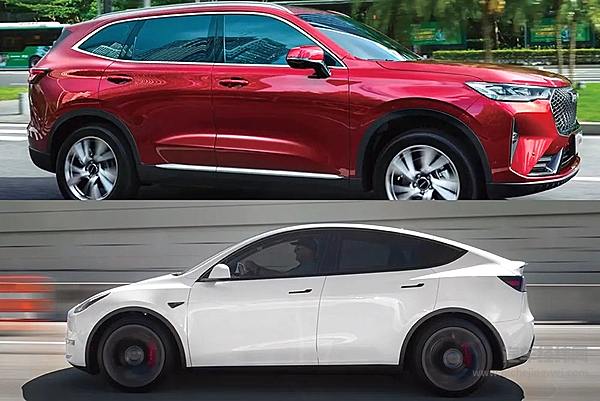 哈弗H6（上）、特斯拉Model Y（下）