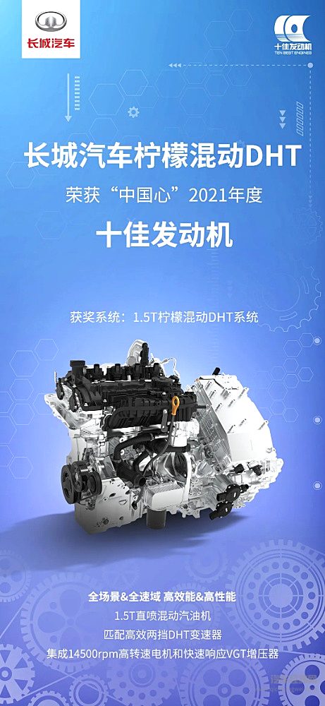 长城汽车柠檬混动DHT荣获“中国心”2021年度十佳发动机