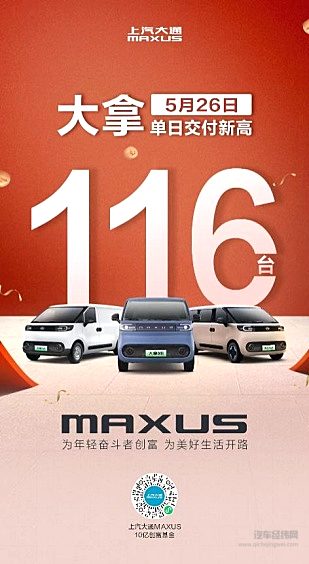 上汽大通MAXUS 大拿单日销量破百
