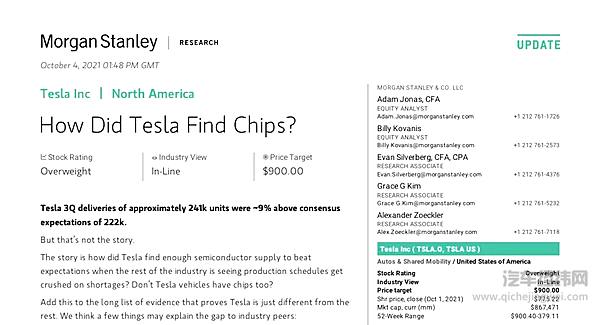 摩根士丹利发布的报告
