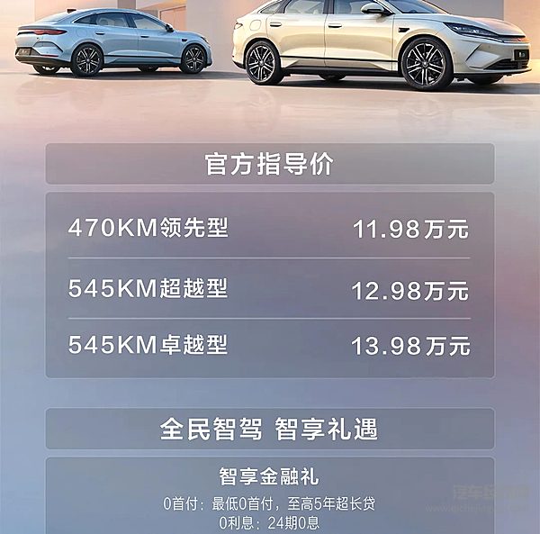 智美中级纯电轿车秦LEV正式上市 11.98万元起