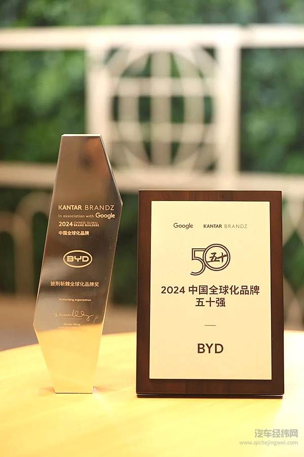 比亚迪荣登2024凯度BrandZ中国全球化品牌50强榜单获谷歌