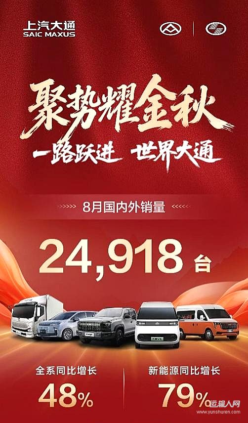 同比大涨48%!上汽大通8月热销24,918辆 新能源转型再提速